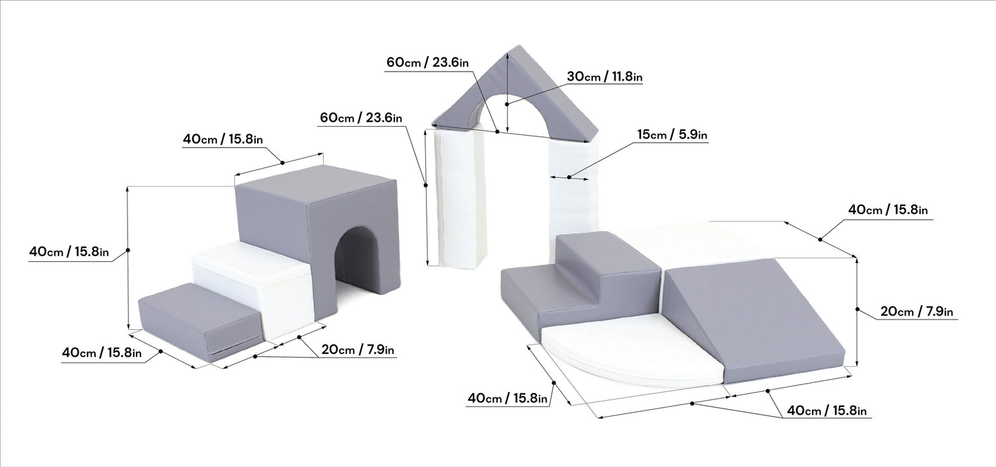 Soft Play 10 Foam Block Set - Grey & White Creativity