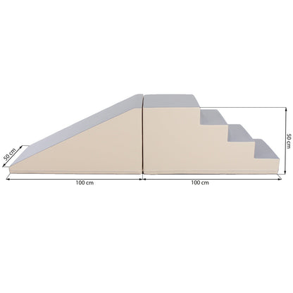 Soft Play Step and Slide Set - Beige and Grey