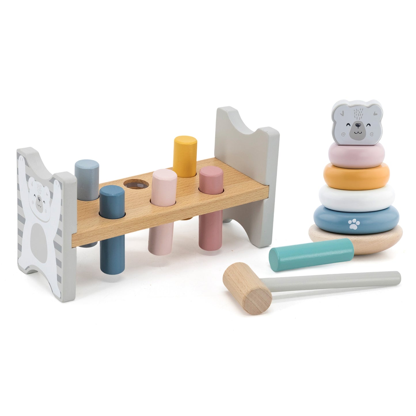 Wooden Pyramid + Punching Hammer Set - Polar Bear