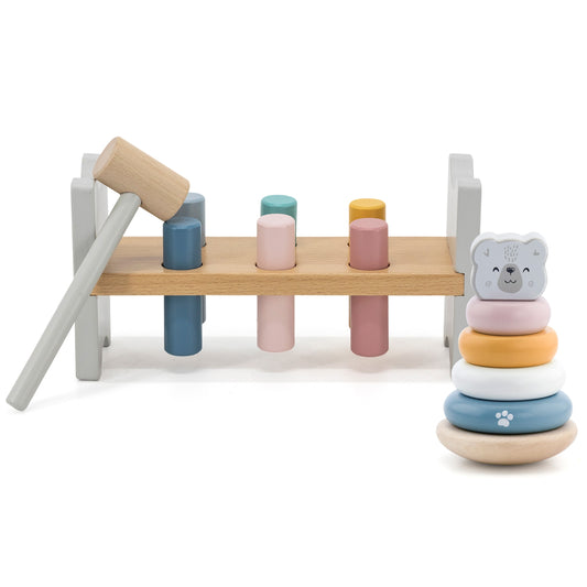Wooden Pyramid + Punching Hammer Set - Polar Bear