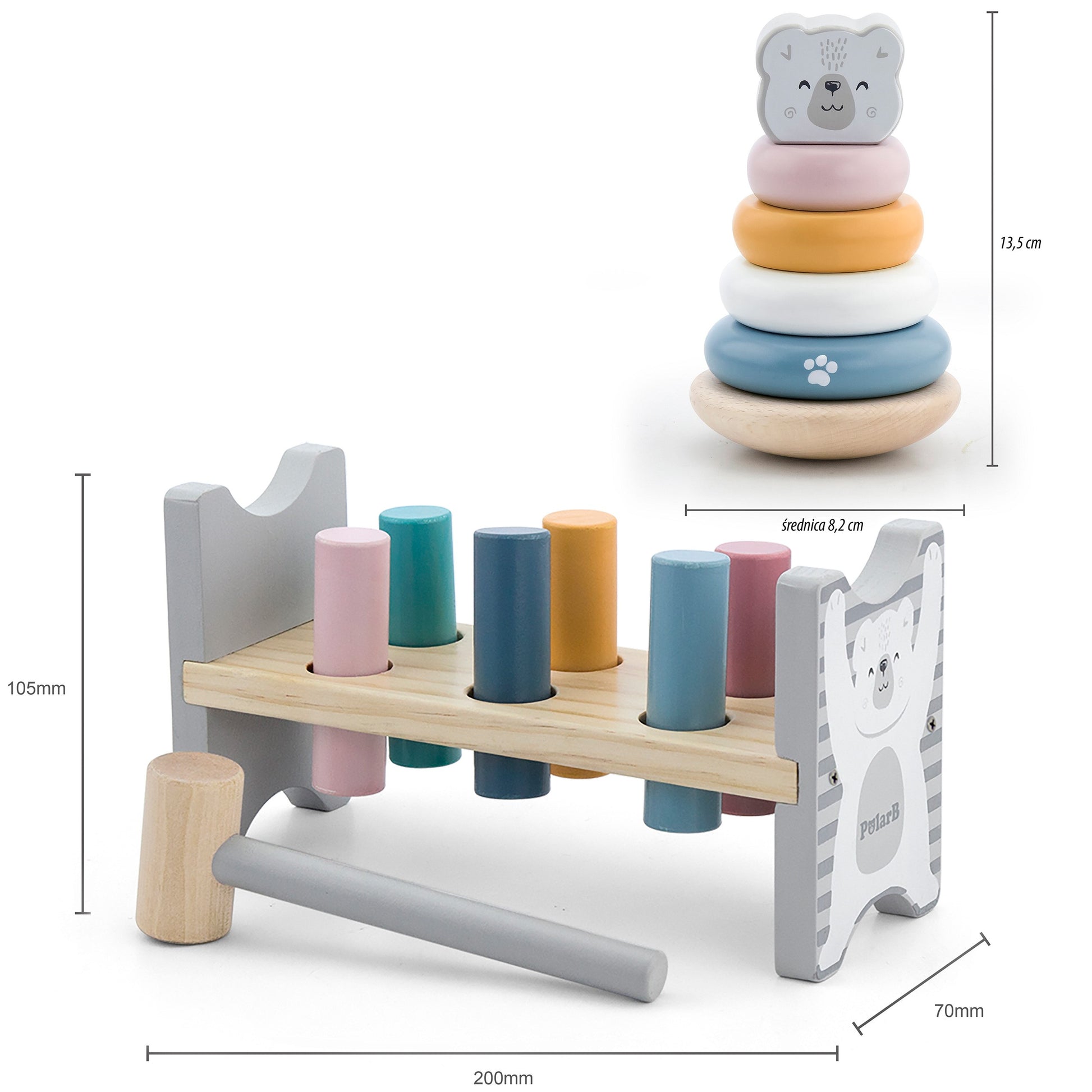 Wooden Pyramid + Punching Hammer Set - Polar Bear